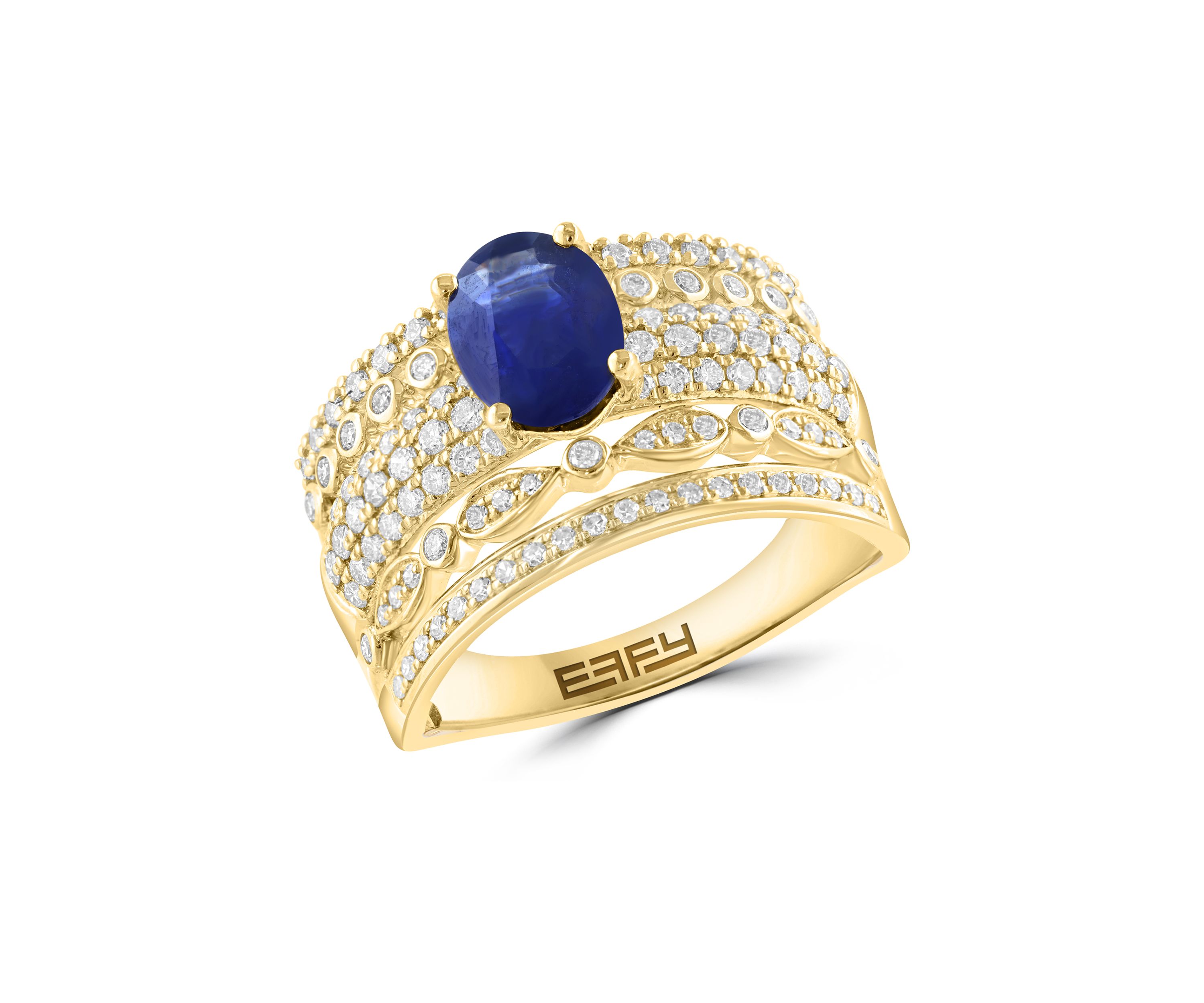 1.42 ct. t.w. Diamond, 3/4 ct. t.w. Sapphire Ring in 14K Yellow Gold