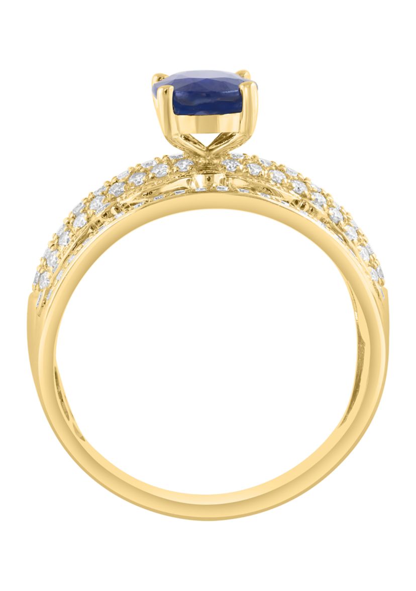 1.42 ct. t.w. Diamond, 3/4 ct. t.w. Sapphire Ring in 14K Yellow Gold