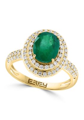Effy 2.01 ct. t.w. Diamond and Natural Emerald Ring in 14K Yellow Gold, 7