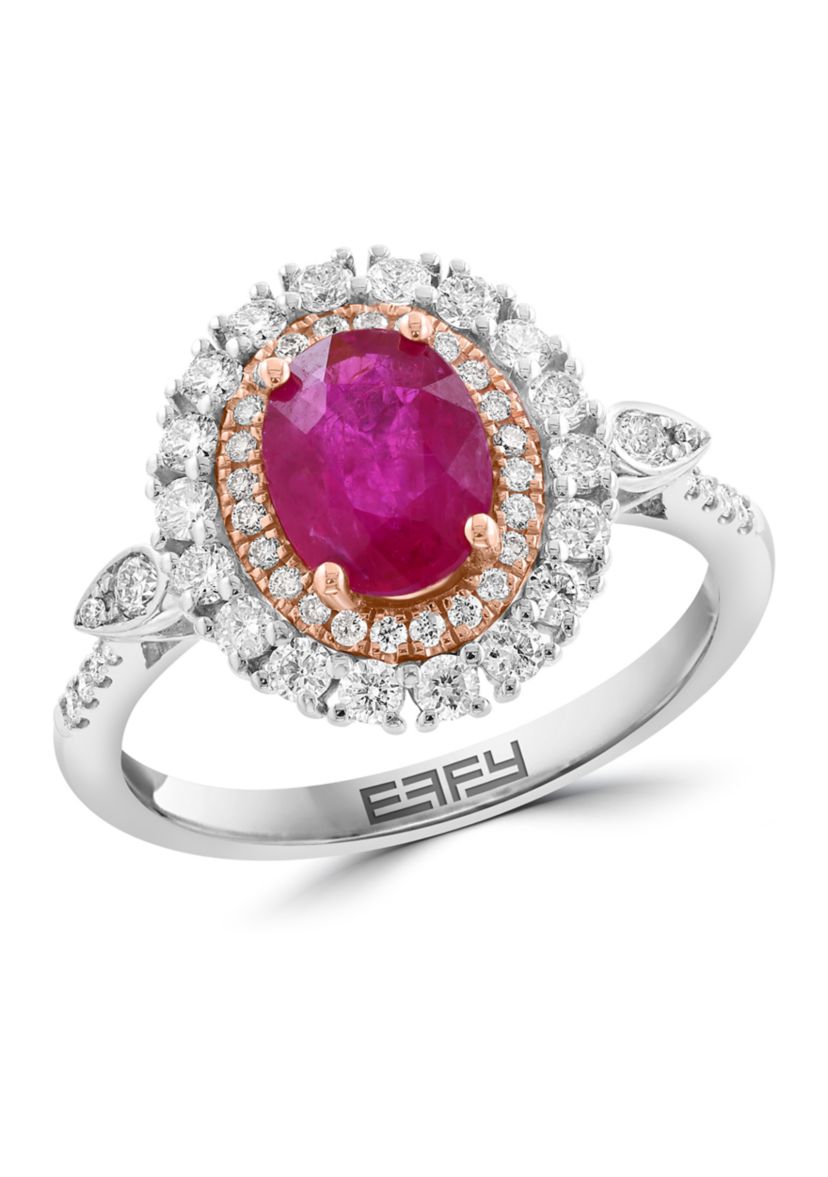 5/8 ct. t.w. Diamond, 1.42 ct. t.w. Natural Ruby Ring in 14K White and Rose Gold