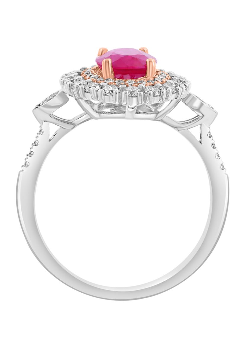 5/8 ct. t.w. Diamond, 1.42 ct. t.w. Natural Ruby Ring in 14K White and Rose Gold
