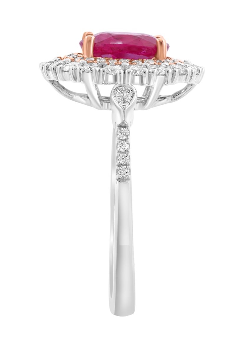 5/8 ct. t.w. Diamond, 1.42 ct. t.w. Natural Ruby Ring in 14K White and Rose Gold