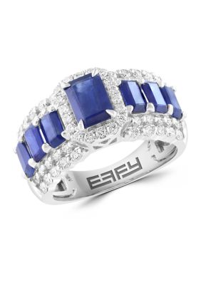 Effy 5/8 ct. t.w. Diamond and 3.33 ct. t.w. Sapphire Ring in 14K White Gold, 7 -  0191120852126