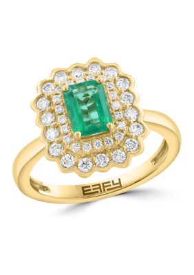 Effy 5/8 ct. t.w. Diamond and 1 ct. t.w. Natural Emerald Ring in 14K Yellow Gold, 7
