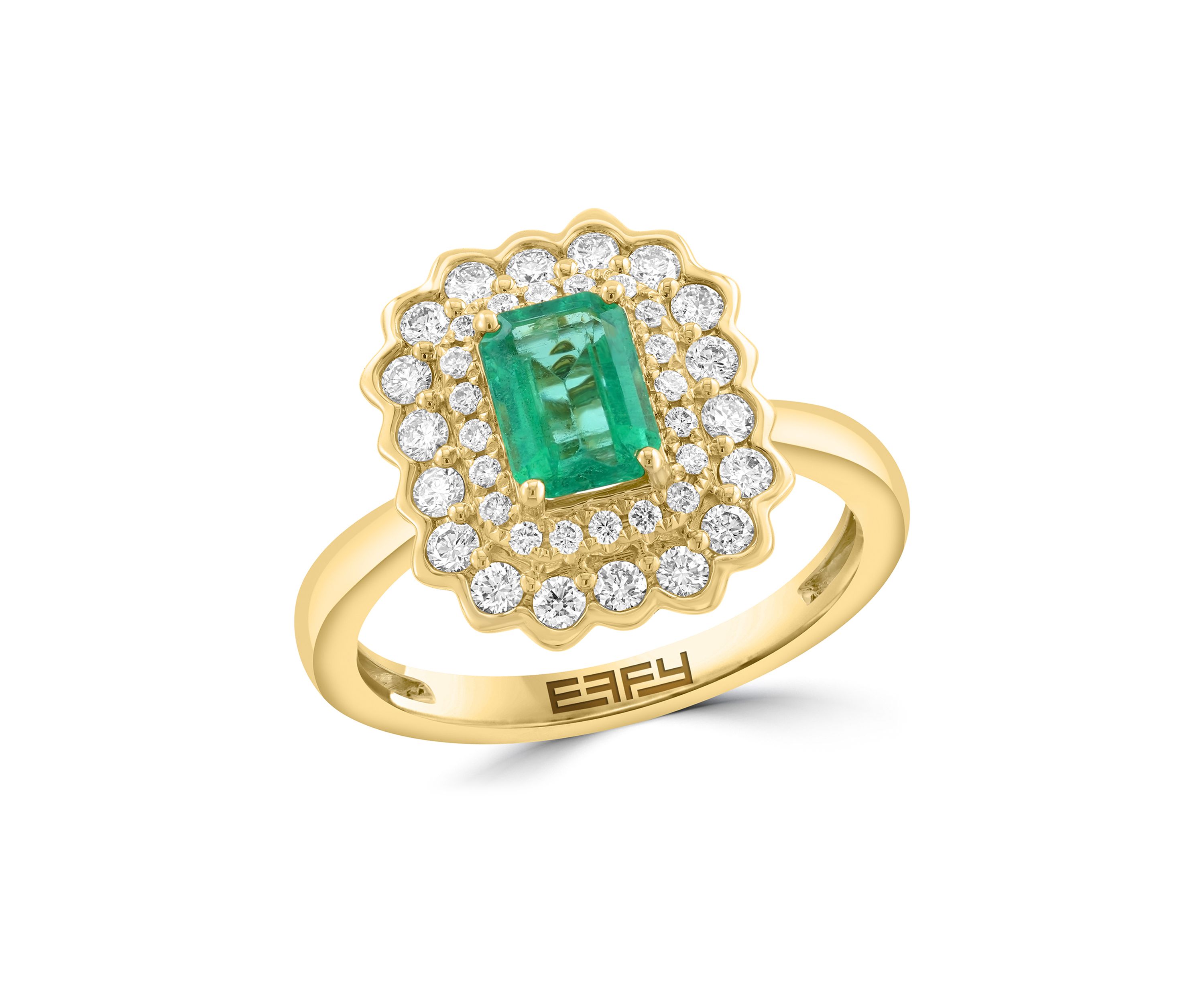 5/8 ct. t.w. Diamond and 1 ct. t.w. Natural Emerald Ring in 14K Yellow Gold