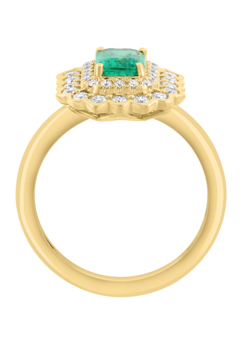 5/8 ct. t.w. Diamond and 1 ct. t.w. Natural Emerald Ring in 14K Yellow Gold