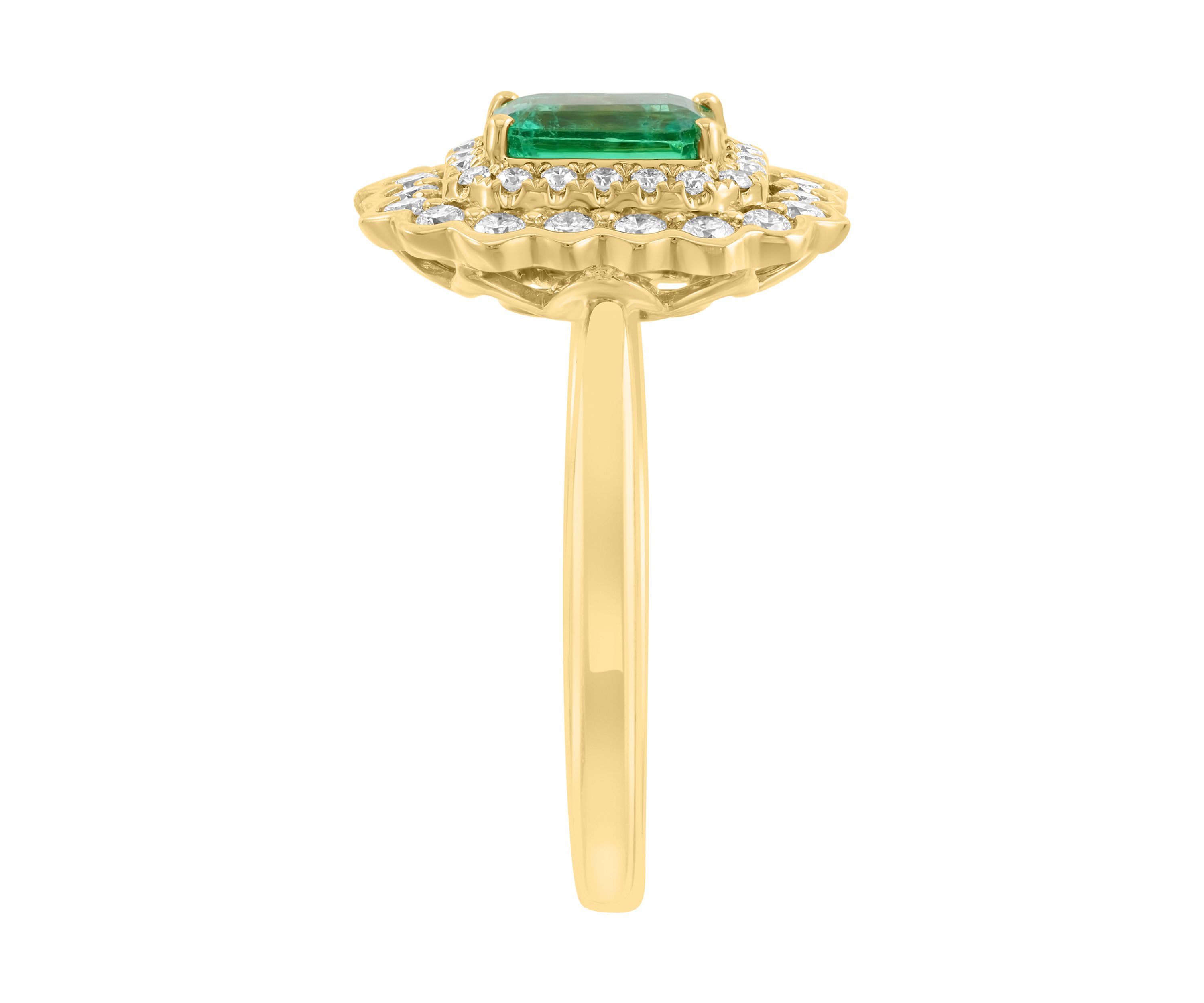 5/8 ct. t.w. Diamond and 1 ct. t.w. Natural Emerald Ring in 14K Yellow Gold