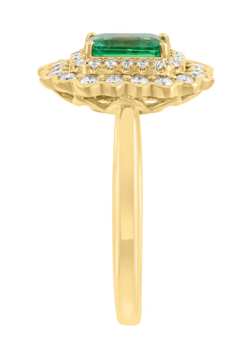 5/8 ct. t.w. Diamond and 1 ct. t.w. Natural Emerald Ring in 14K Yellow Gold