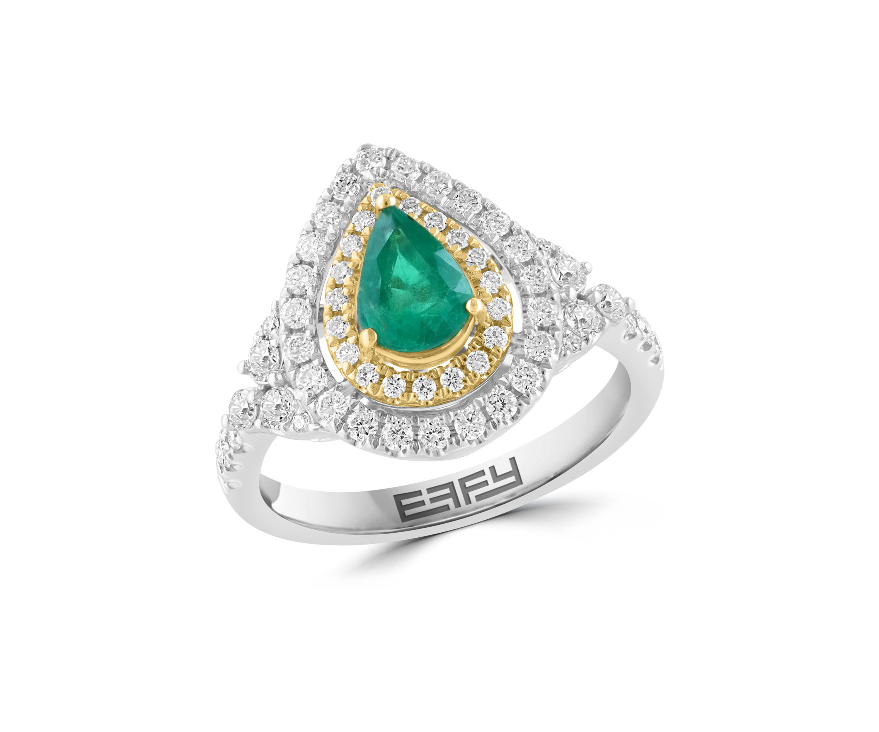 3/4 ct. t.w. Diamond and 1/2 ct. t.w. Emerald Ring in 14K Two-Tone Gold 