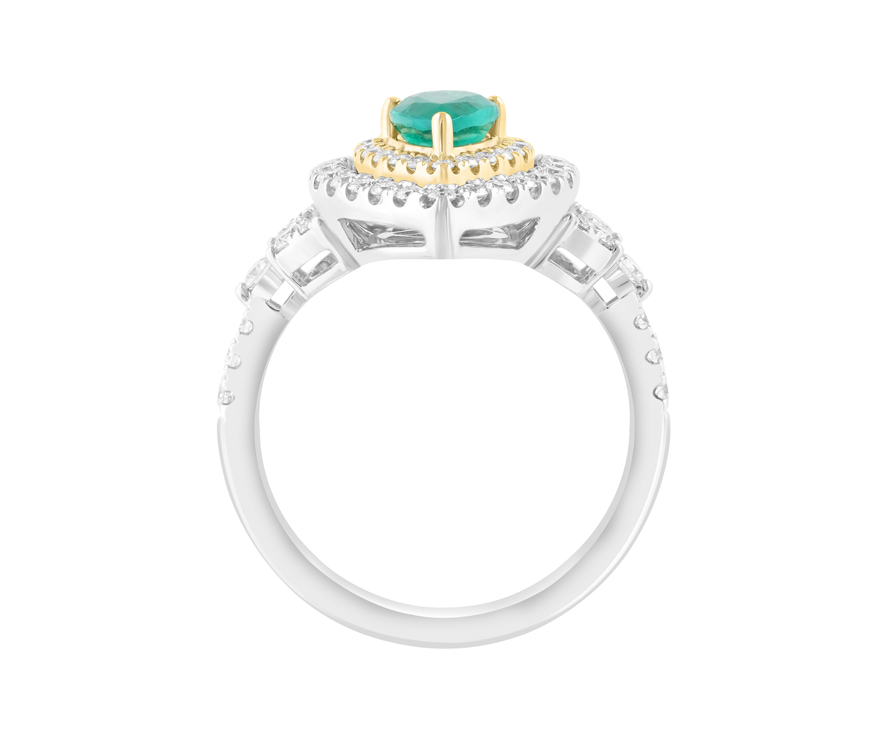 3/4 ct. t.w. Diamond and 1/2 ct. t.w. Emerald Ring in 14K Two-Tone Gold 