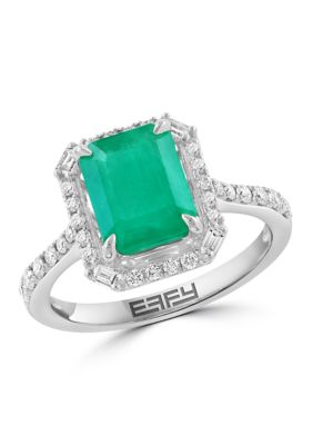 Effy 14K White Gold Diamond, Natural Emerald Ring, 7