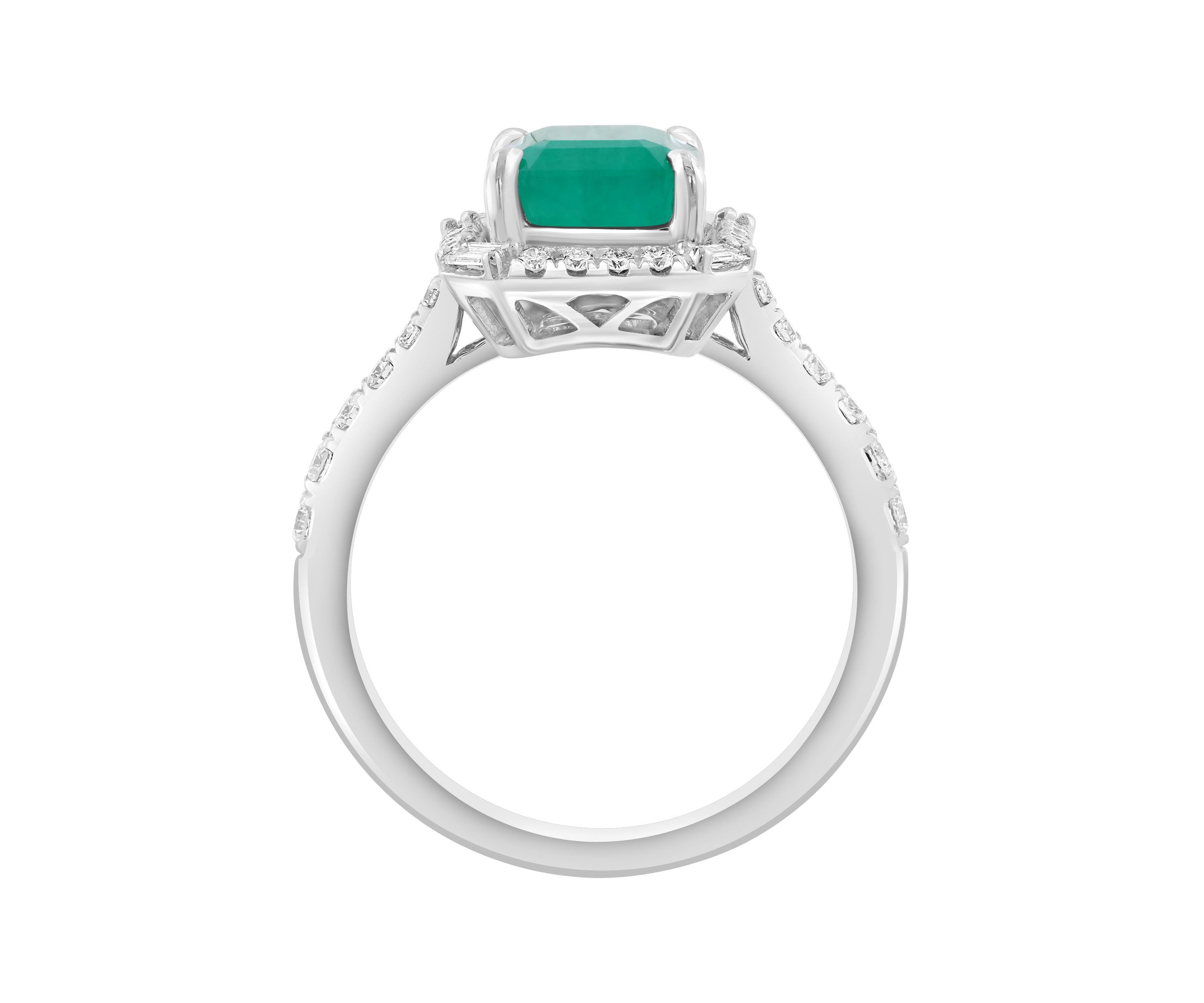 14K White Gold Diamond, Natural Emerald Ring 