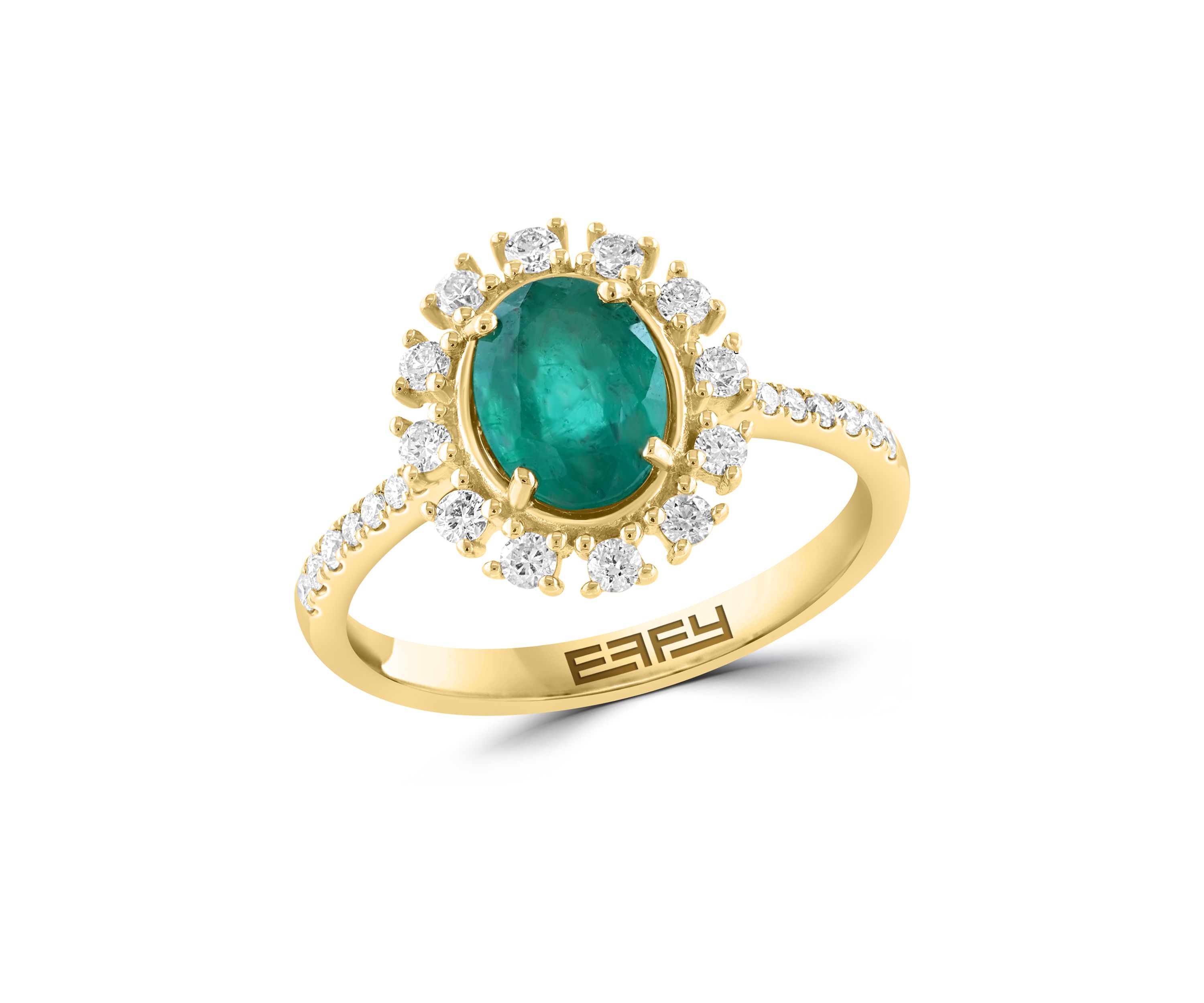 1/3 ct. t.w. Diamond and 1.14 ct. t.w. Emerald Ring in 14K Yellow Gold 