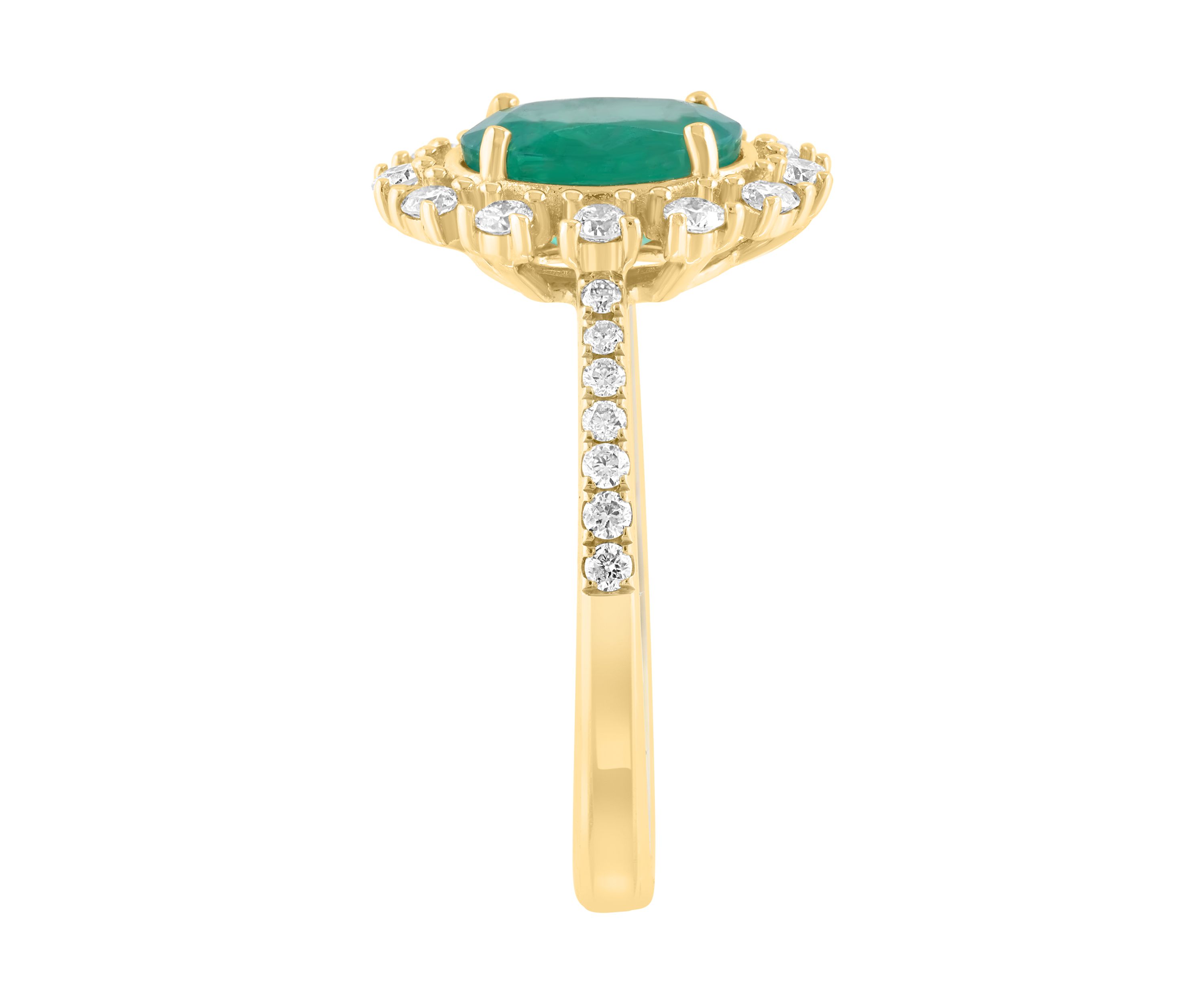 1/3 ct. t.w. Diamond and 1.14 ct. t.w. Emerald Ring in 14K Yellow Gold 