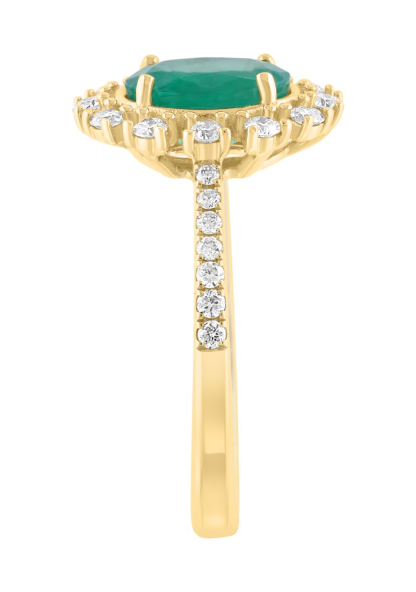1/3 ct. t.w. Diamond and 1.14 ct. t.w. Emerald Ring in 14K Yellow Gold 