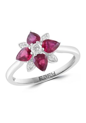 Effy 1/8 ct. t.w. Diamond and 1 ct. t.w. Ruby Ring in 14K White Gold, 7 -  0198452034053
