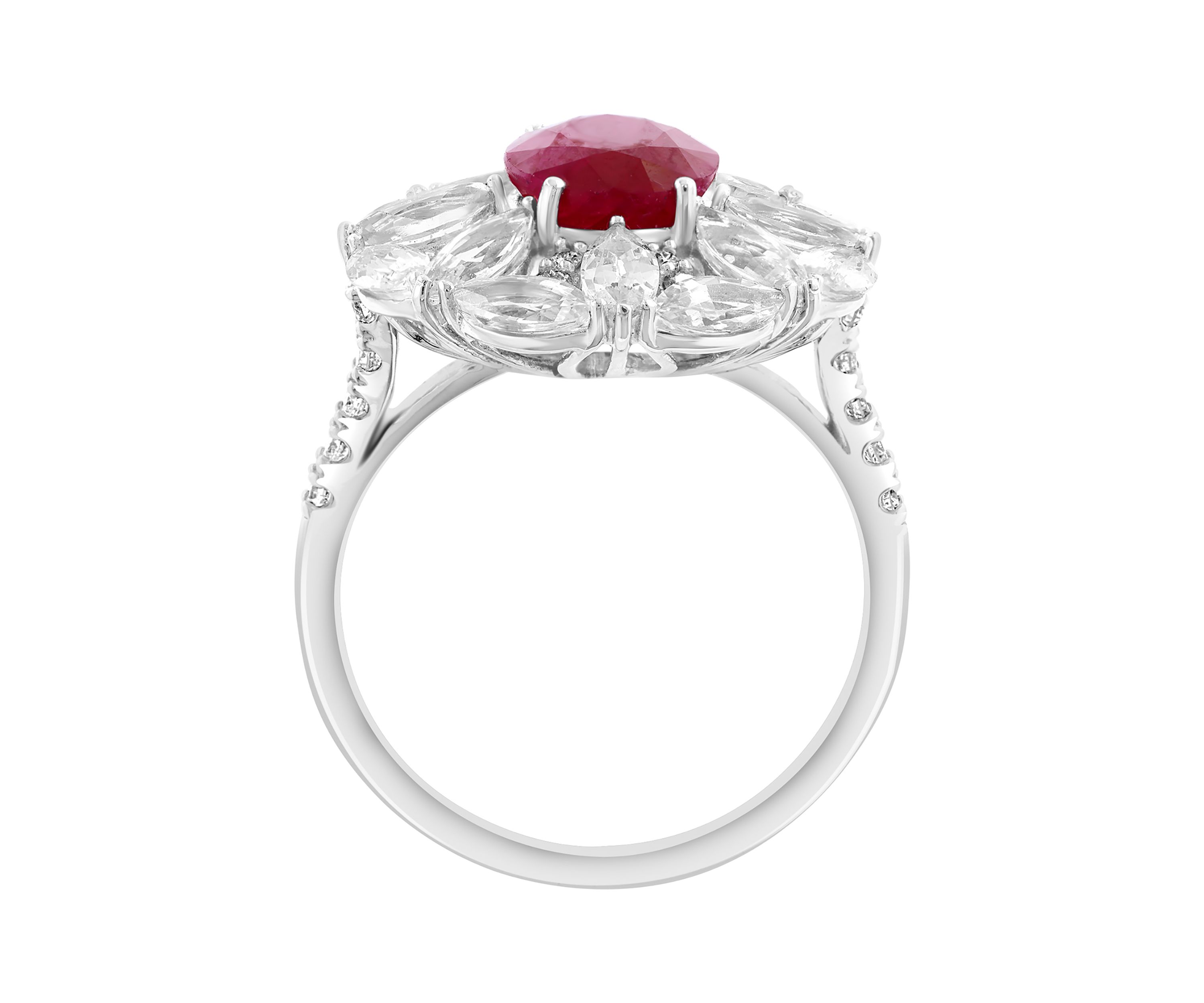 14K White Gold Diamond, Natural Ruby, and White Sapphire Ring