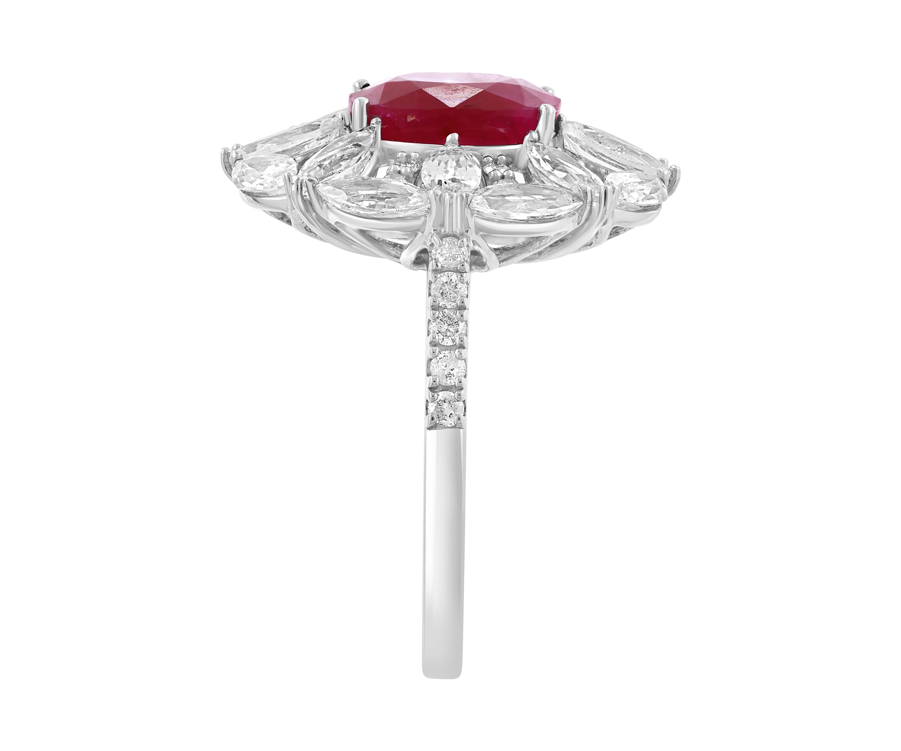 14K White Gold Diamond, Natural Ruby, and White Sapphire Ring