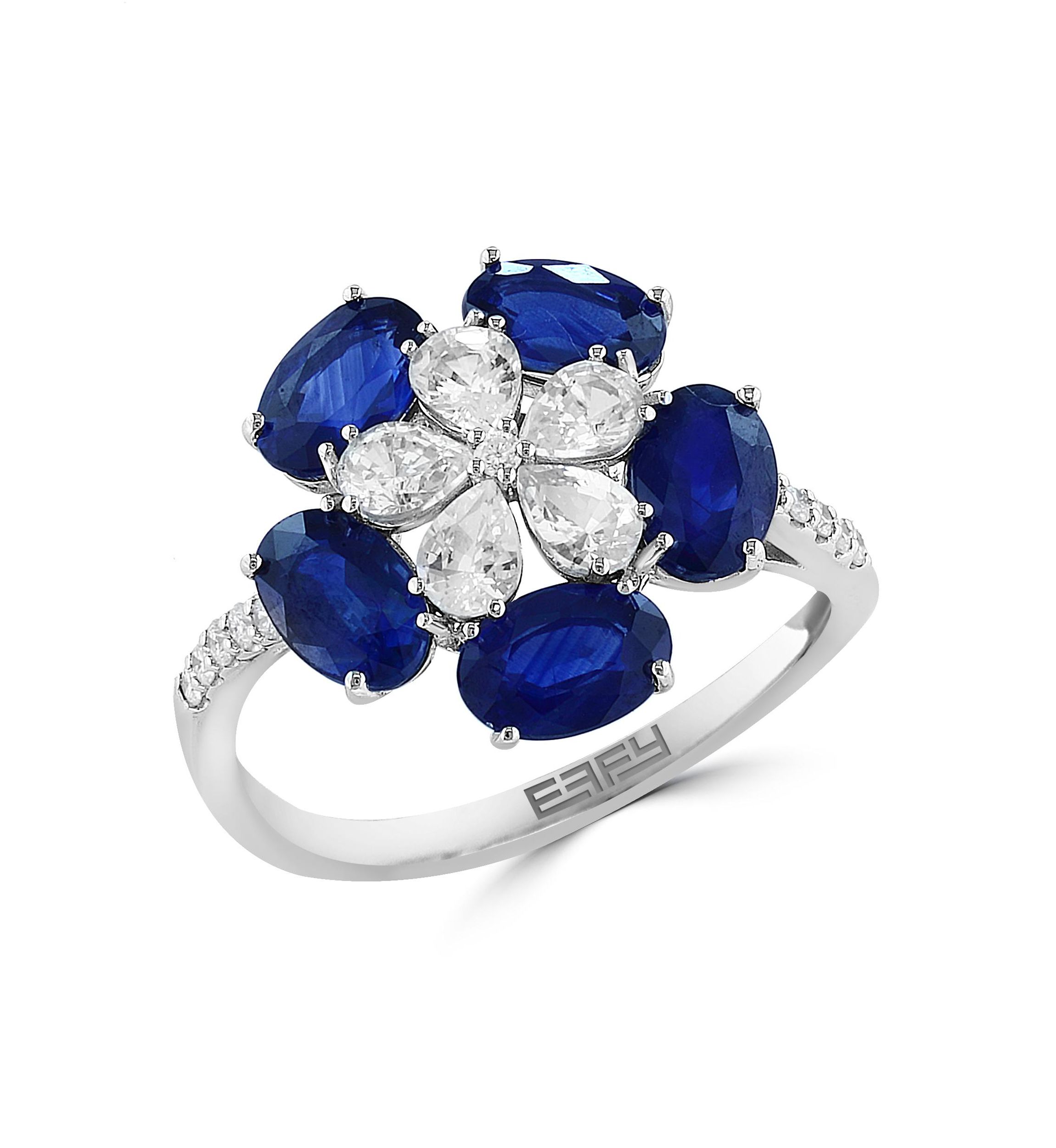 14K White Gold Diamond, Natural Sapphire, White Sapphire Ring
