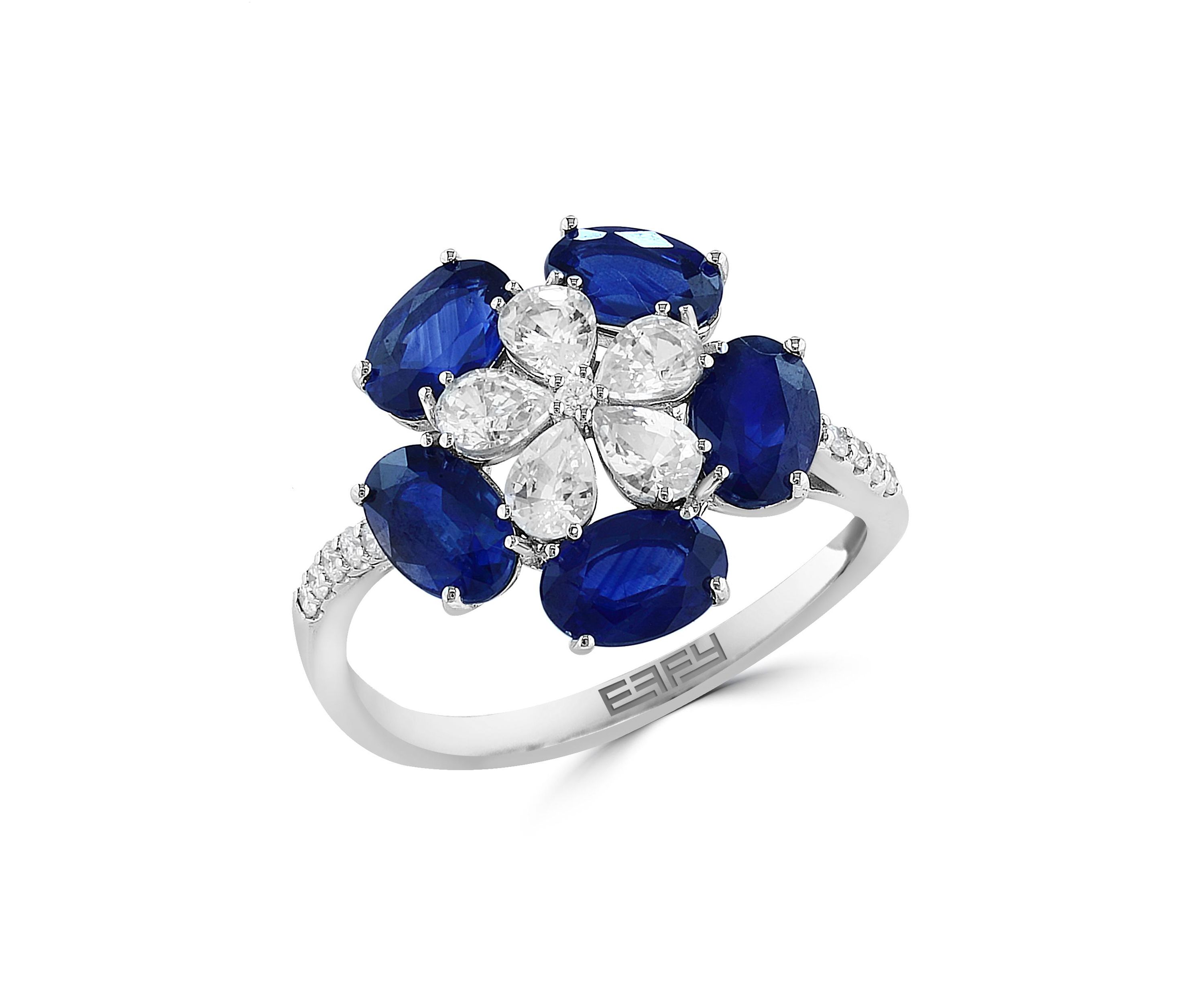 14K White Gold Diamond, Natural Sapphire, White Sapphire Ring