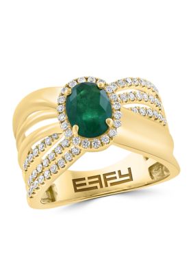 Effy 3/8 ct. t.w. Diamond and 1.14 ct. t.w. Natural Emerald Ring in 14K Yellow Gold, 7