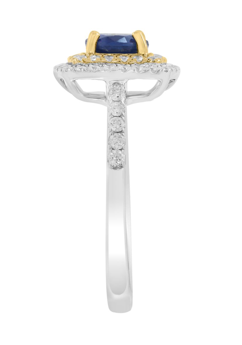 1/3 ct. t.w. Diamond and Natural Sapphire Ring in 14K White Gold and 14K Yellow Gold
