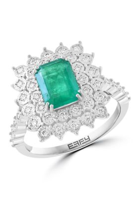 Effy 14K White Gold Diamond Natural Emerald Ring, 7