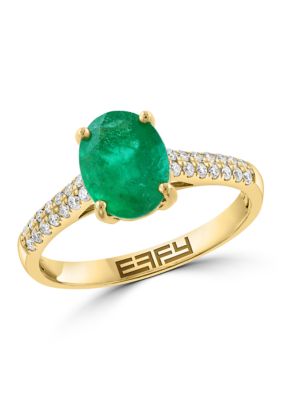 Effy Natural Emerald and Diamond Ring in 14K Yellow Gold, 7