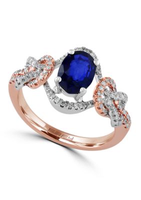 Effy 14K White & Rose Gold Diamond, Natural Diffused Ceylon Sapphire Ring