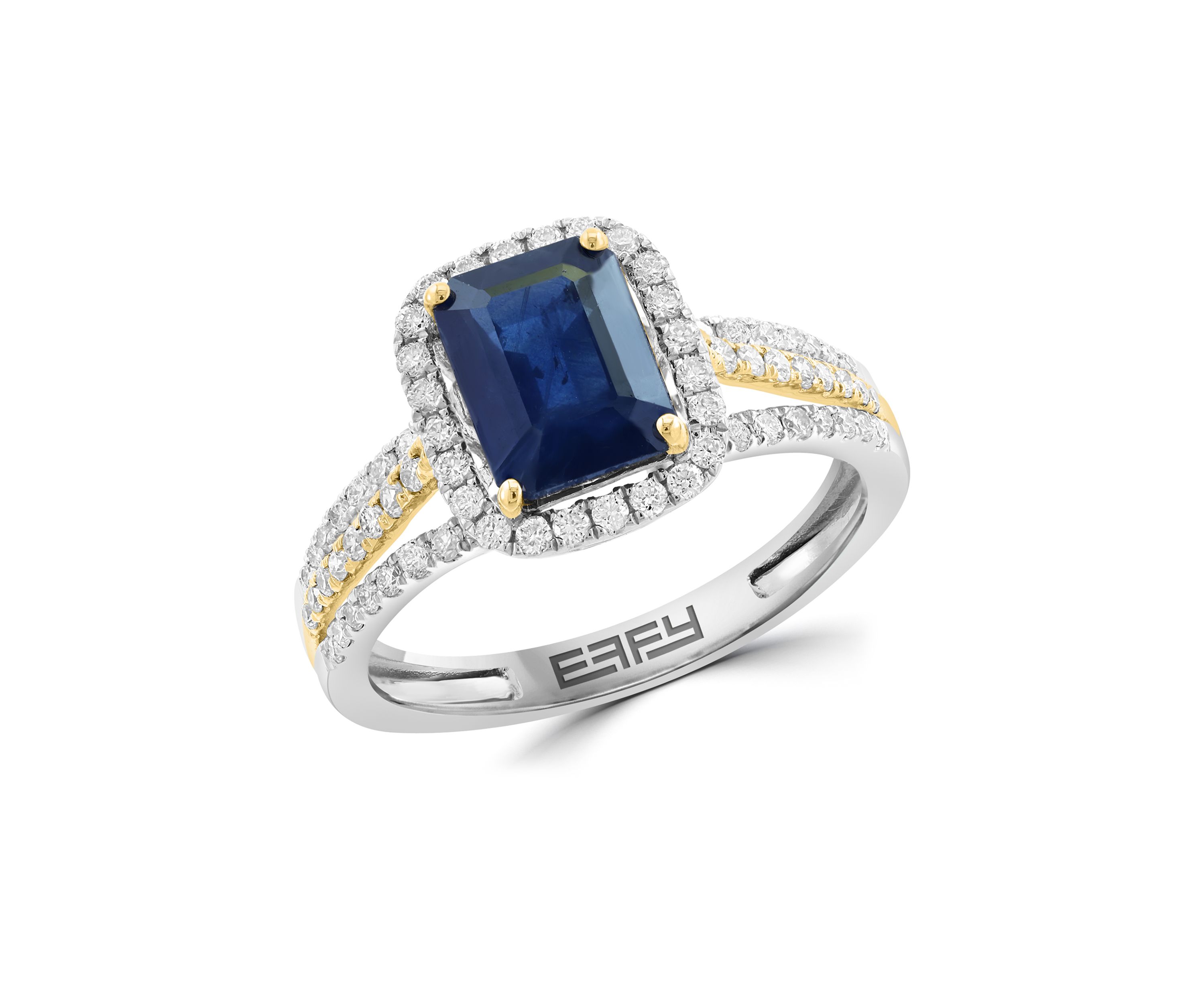 14K White Gold & Yellow Gold Diamond Sapphire Ring
