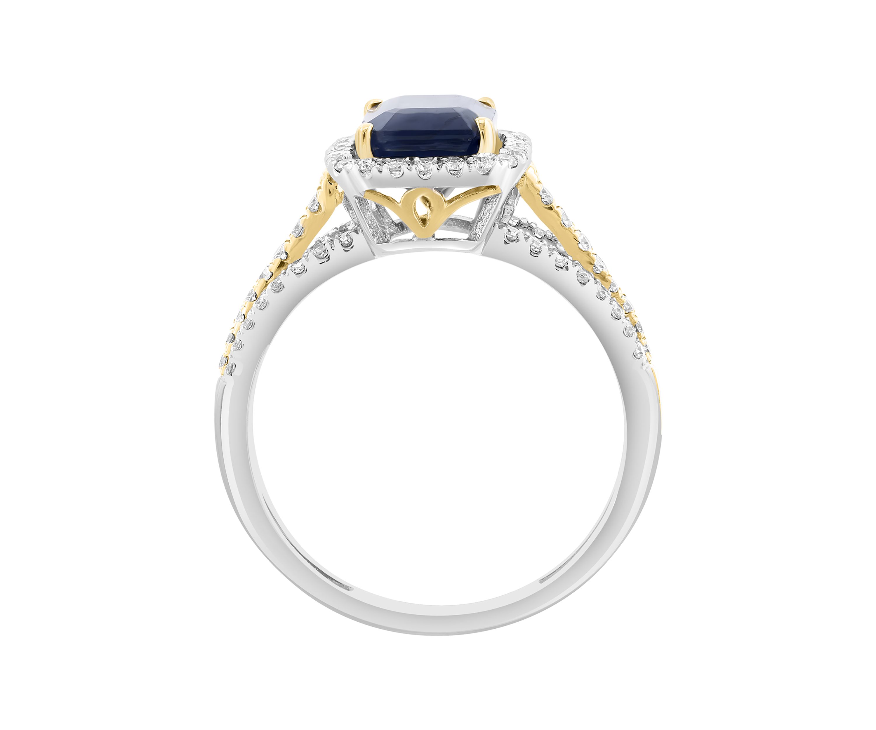 14K White Gold & Yellow Gold Diamond Sapphire Ring