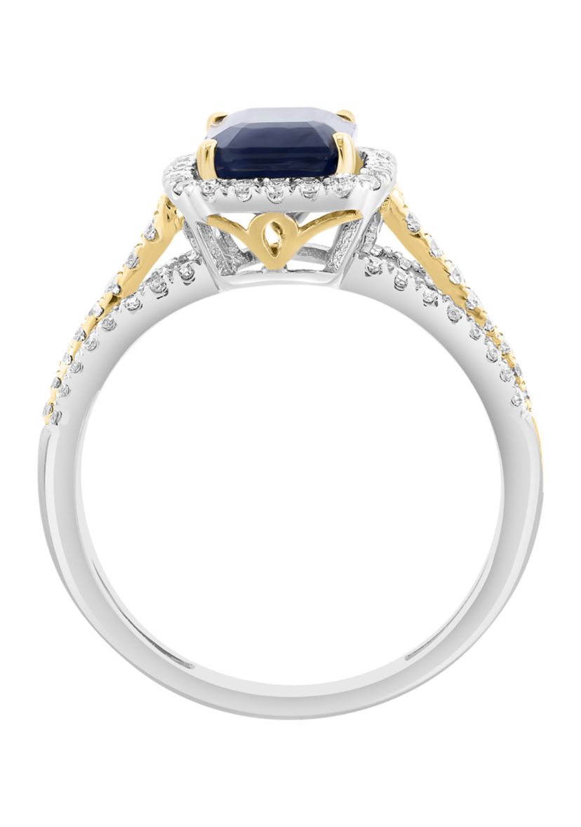 14K White Gold & Yellow Gold Diamond Sapphire Ring