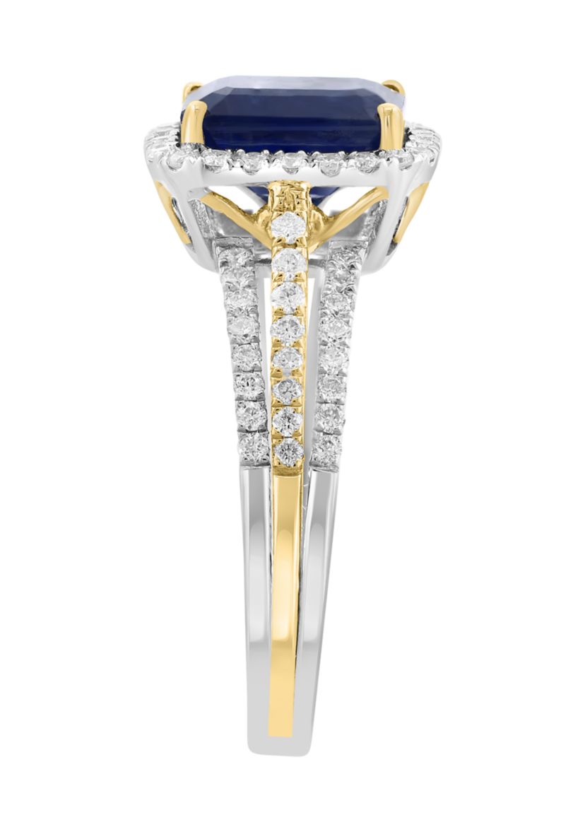 14K White Gold & Yellow Gold Diamond Sapphire Ring