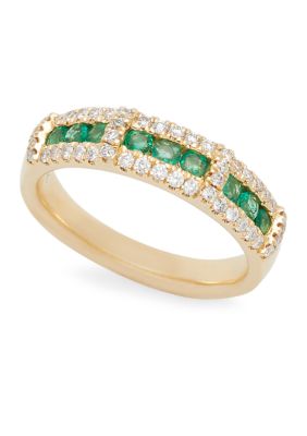 Effy 1/3 Ct. T.w. Diamond And 1/3 Ct. T.w. Emerald Band In 14K Yellow Gold