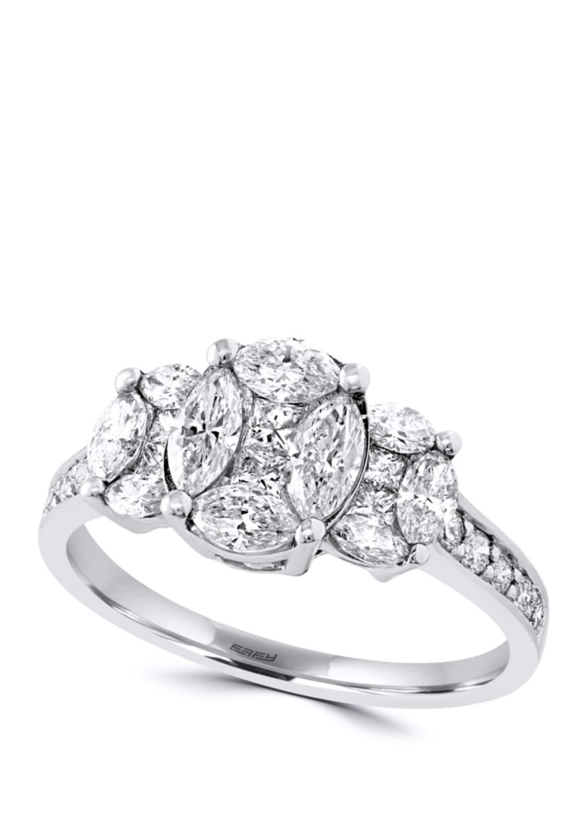 Round, Square and Marquise 1.3 ct. t.w. Diamond Ring in 14K White Gold