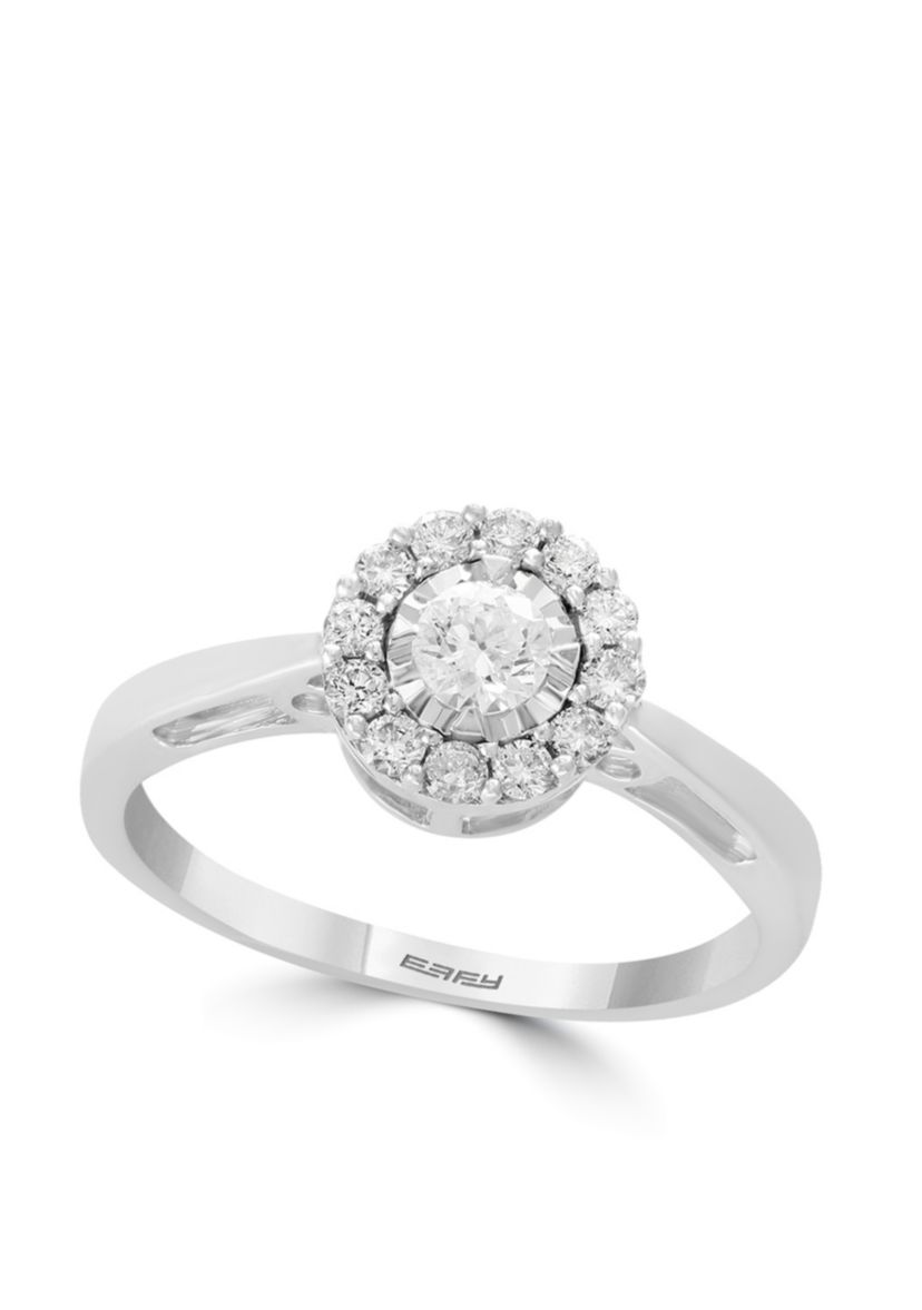 Diamond Halo Ring in Sterling Silver