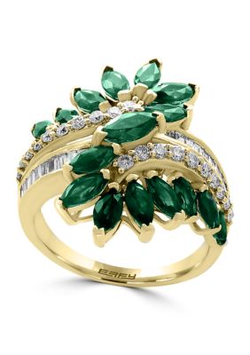 Effy 1/2 Ct. T.w. Diamond And 2.47 Ct. T.w. Natural Emerald Ring In 14K Yellow Gold