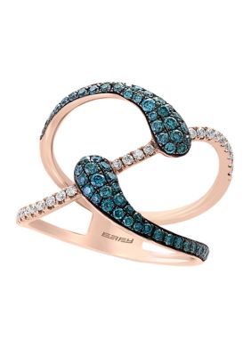 Effy 5/8 Ct. T.w. White And Blue Diamond Ring In 14K Rose Gold