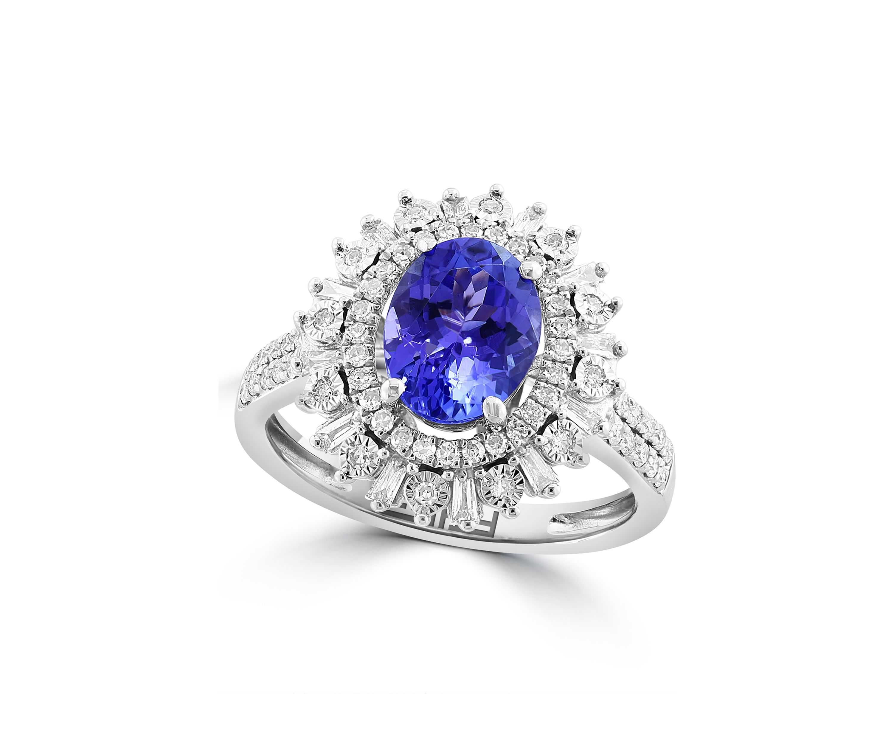 Miracle Set Diamond and Tanzanite Ring in 14K White Gold