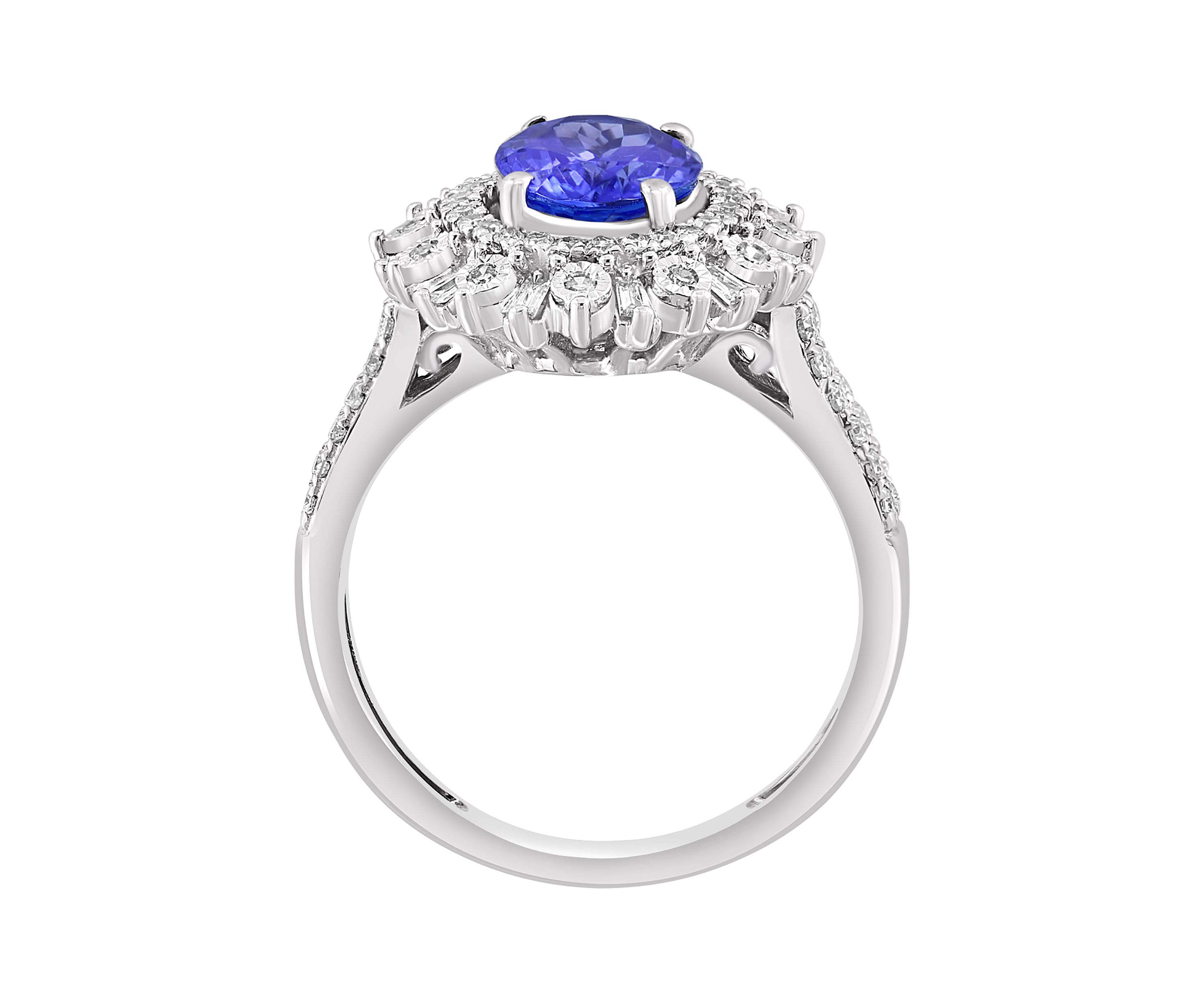Miracle Set Diamond and Tanzanite Ring in 14K White Gold