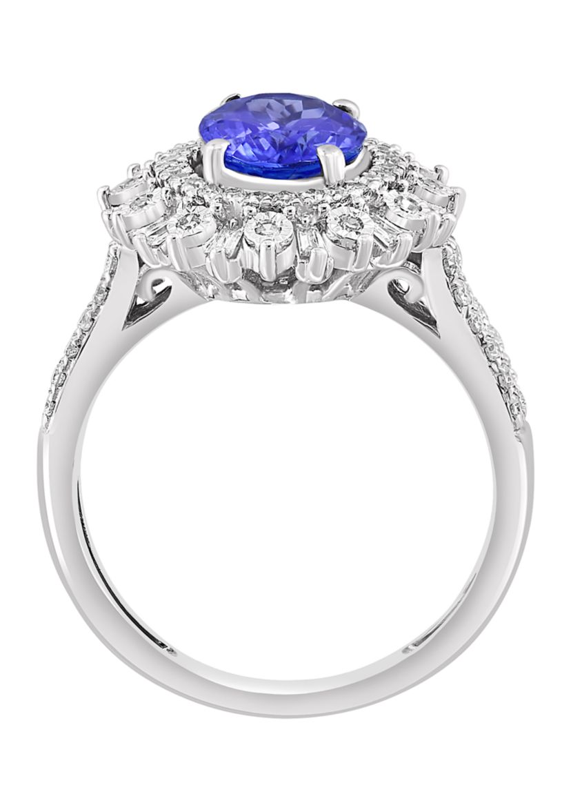 Miracle Set Diamond and Tanzanite Ring in 14K White Gold