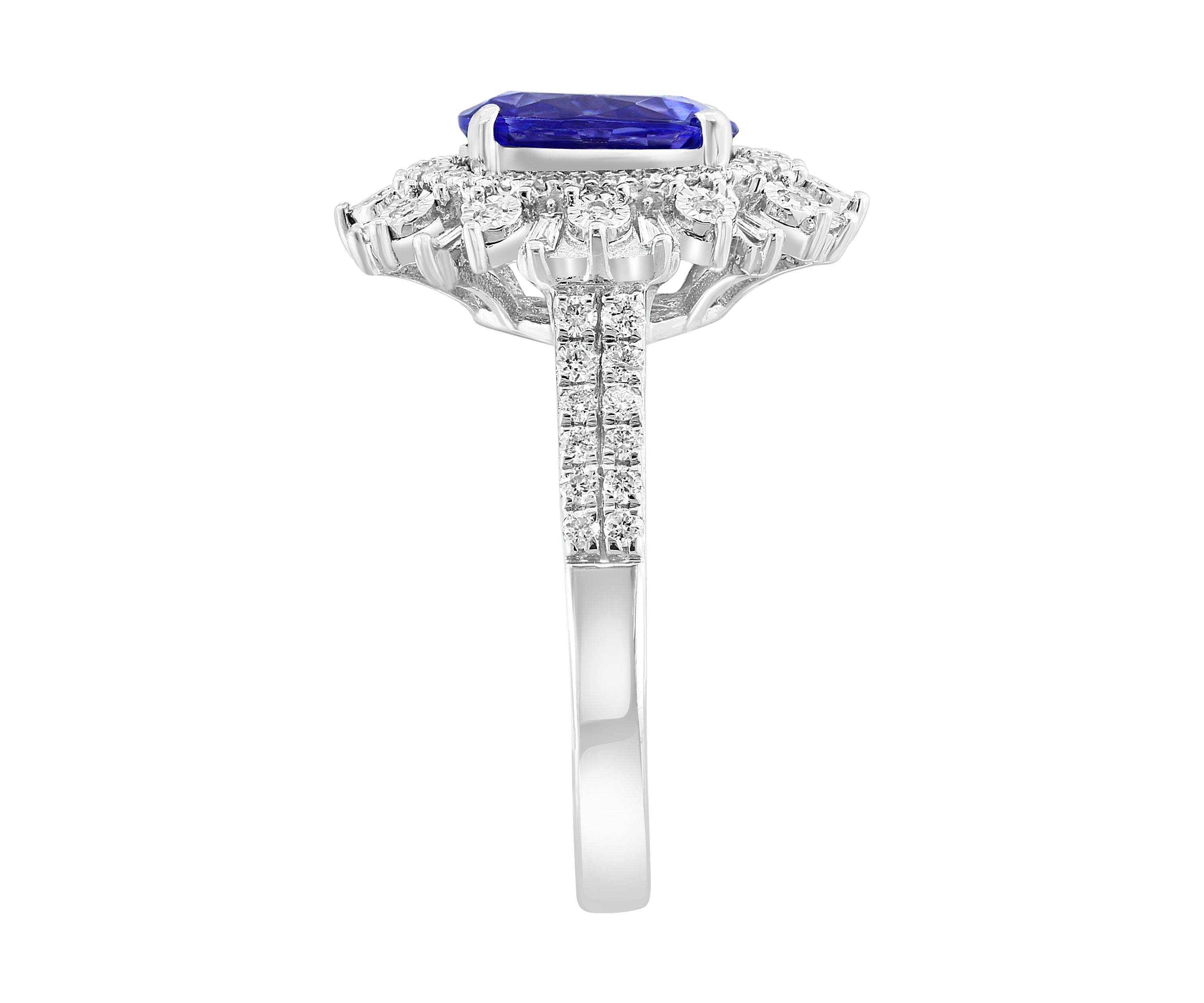 Miracle Set Diamond and Tanzanite Ring in 14K White Gold