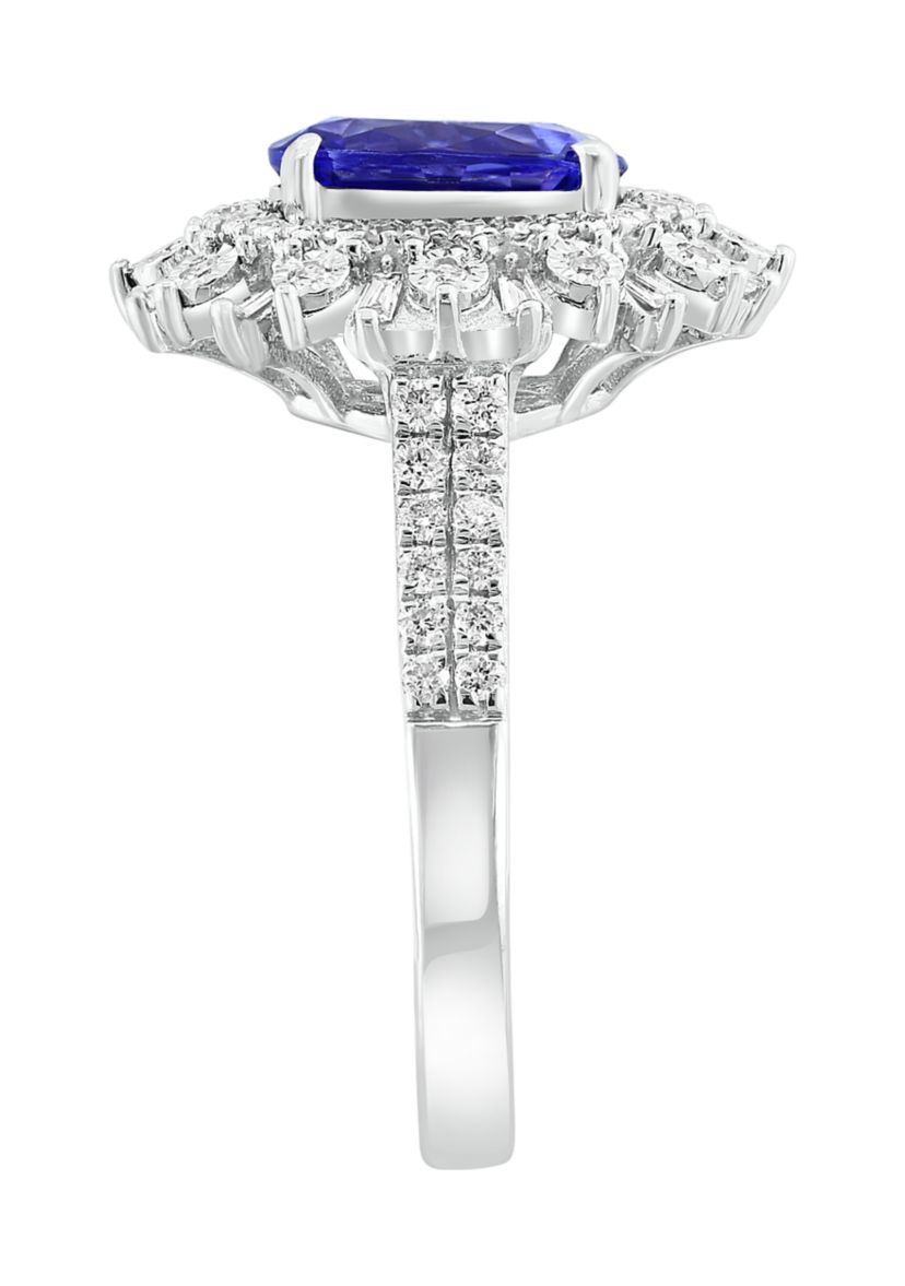 Miracle Set Diamond and Tanzanite Ring in 14K White Gold