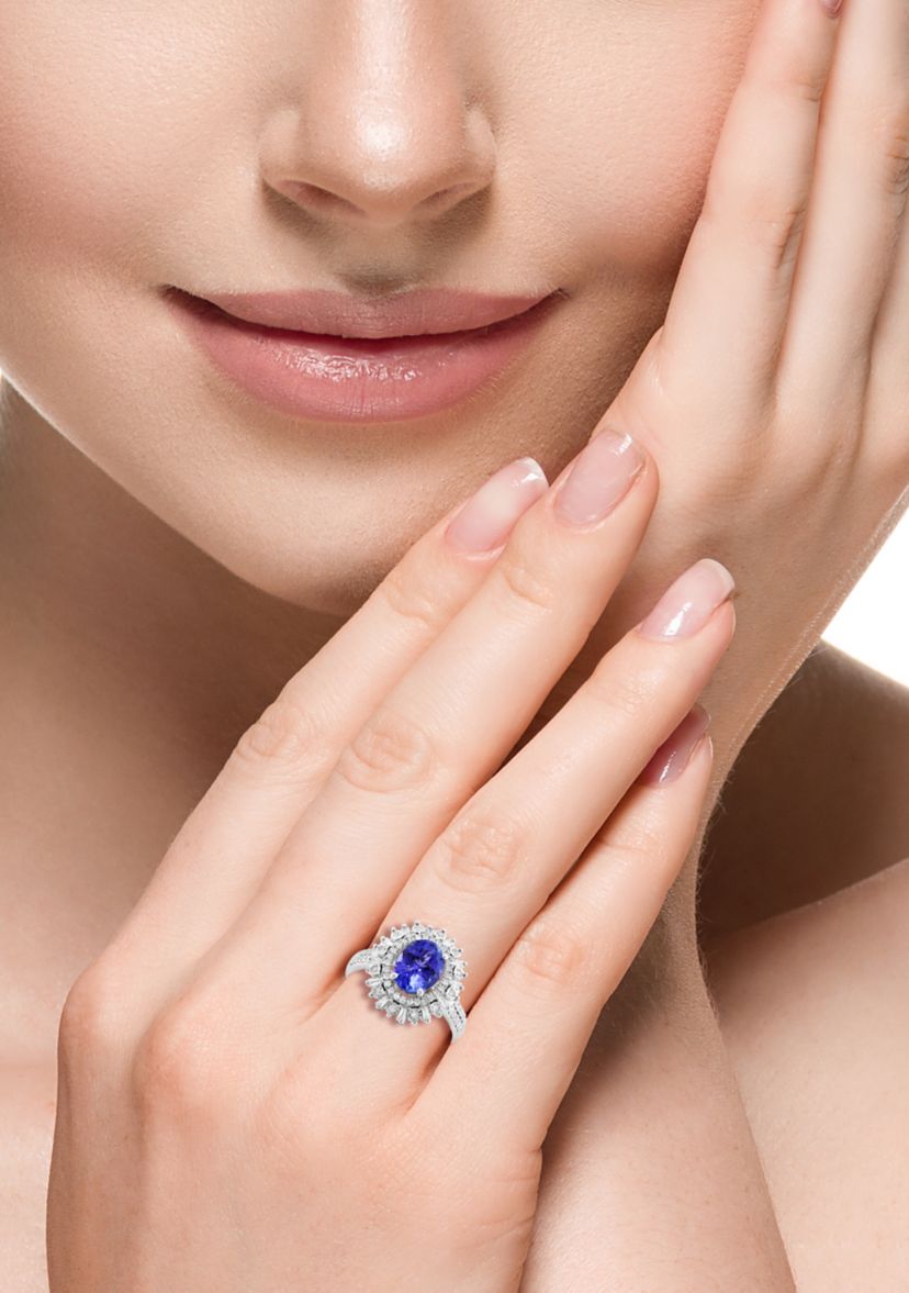 Miracle Set Diamond and Tanzanite Ring in 14K White Gold
