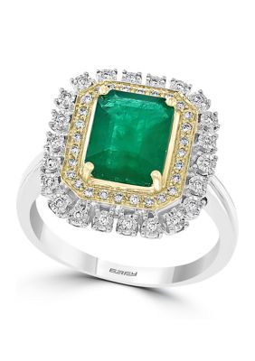 Effy 14K Gold 1/10 ct. t.w. Diamond and 2.19 ct. t.w. Natural Emerald Ring, 7