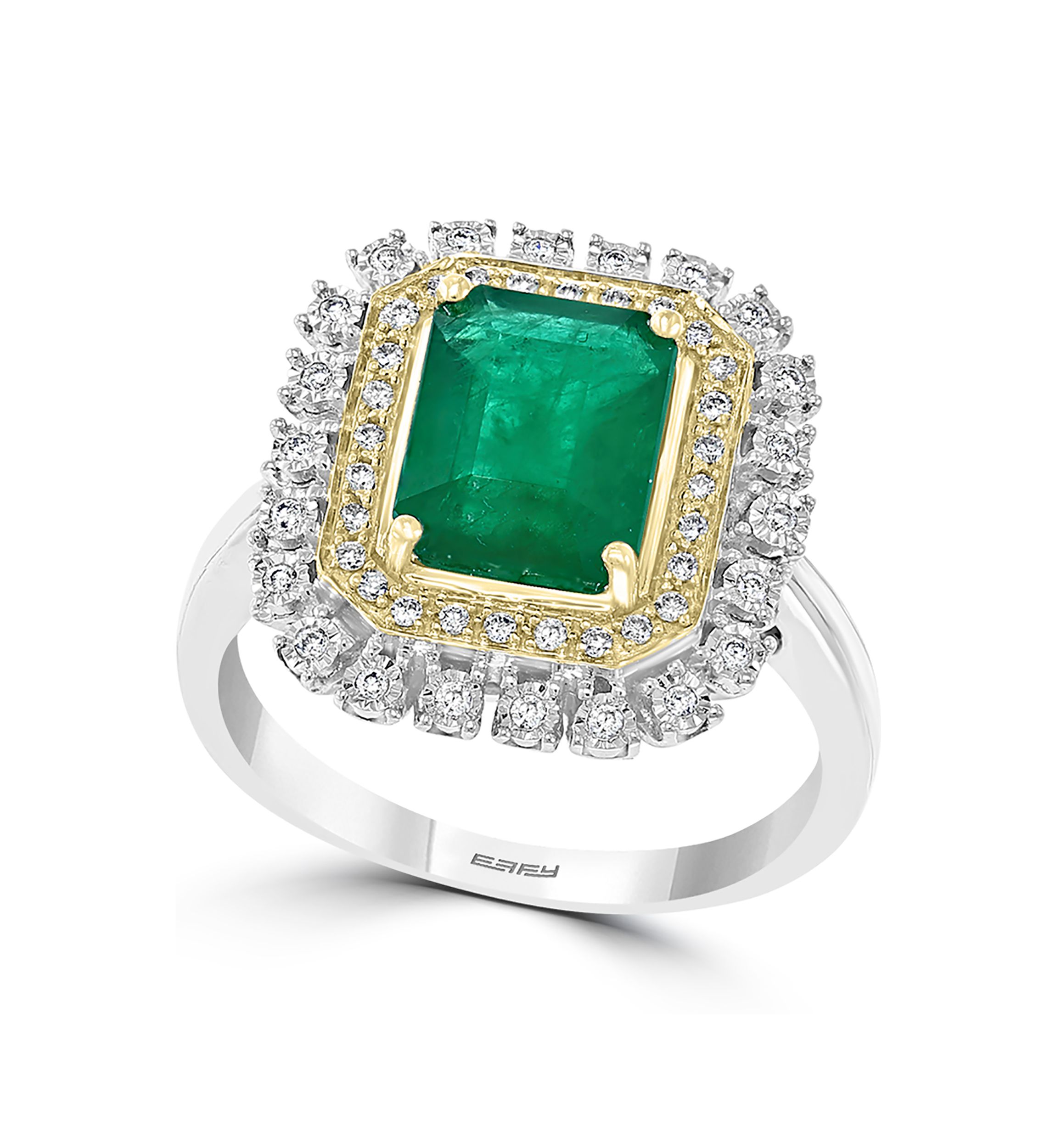 14K Gold 1/10 ct. t.w. Diamond and 2.19 ct. t.w. Natural Emerald Ring 