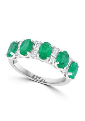 Effy 14K White Gold Diamond and Natural Emerald Ring, 7