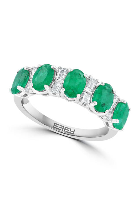 Effy® 14K White Gold Diamond and Natural Emerald