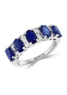Effy 1/4 Ct. T.w. Diamond And 2.85 Ct. T.w. Sapphire Ring In 14K White Gold, 7 -  0191120574196