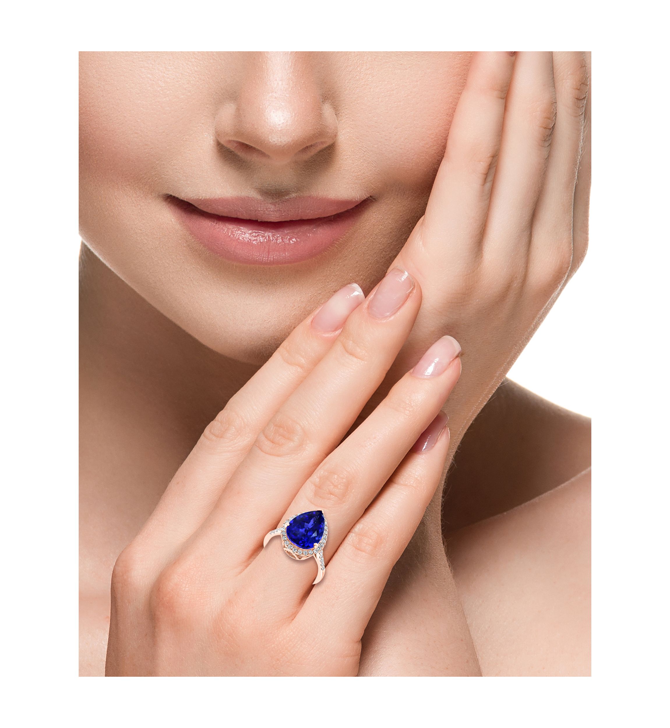 1/2 ct. t.w. Tanzanite, 5.99 ct. t.w. Diamond Pear Ring in 14K Rose Gold